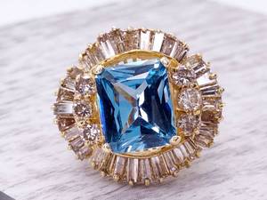 Stunning 6 Carat Blue Spinel and 3.00 Carat Diamond Statement Estate Ring in 14k Yellow Gold $11,250 Retail VIDEO