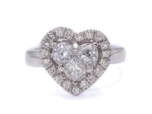 1.50 Carat Diamond Heart Shaped Cluster Ring With Diamond Heart Halo in 14k White Gold $4,500 Retail VIDEO