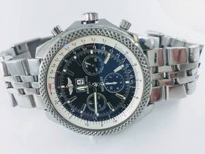 Breitling Bentley 6.75 Chronograph Watch, Automatic, Black Dial, Stainless Steel w Boxes, A44362, Working, 100% Authentic 