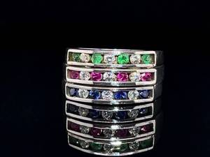 Remarkable Four Tier Blue, Green, Red, and White Gemstone Estate Ring VIDEO