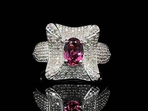 Oval Cut Pink Tourmaline and Diamond Estate Ring VIDEO