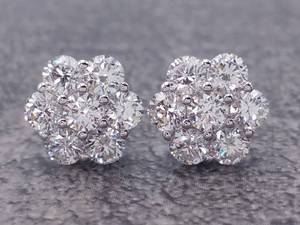 New 1.38 Carats of High Grade Diamonds in a Designer Styled Trendy Stud Earring - 18k White Gold $7,500 Retail VIDEO