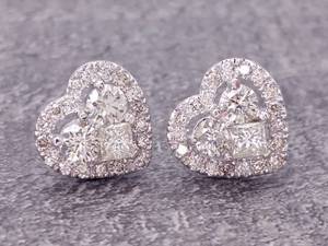 3.00 Carat Diamond Diamond Heart Shaped Cluster Earrings With Diamond Heart Halo in 14k White Gold $6,250 Retail