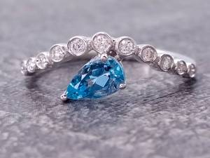 Brand New Natural Pear Cut Aquamarine Ring With Bezel Set Diamonds in 14k White Gold $2,850 Retail