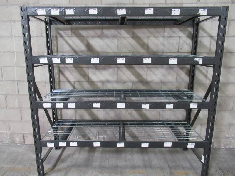 lot 62 image: Gladiator 4-Tier Welded Steel Garage Storage Shelving Unit, 77 X 24 X 72 Tall, GARS774XEG - BREIFLY USED IN WAREHOUSE