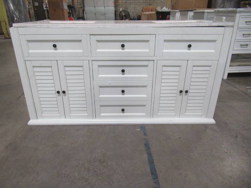 lot 403 image: Home Decorators Collection Hamilton 61 in. W x 22 in. D Double Vanity in Ivory with Granite Vanity Top in Grey with White Basin 0567200410
