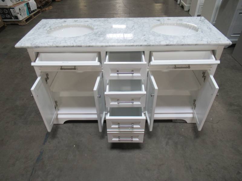 lot 406 image: Home Decorators Collection Double Sink Bathroom Vanity Cabinet with Top 61 in. W x 22.5 in. D x 35 in. H 2256836