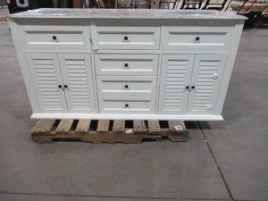 lot 409 image: Home Decorators Collection Hamilton 61 in. W x 22 in. D Double Bath Vanity in Ivory with Granite Vanity Top in Grey 10806-VS61H-DW - Top LH Front Corner Chipped, Top Drawer has some damage.