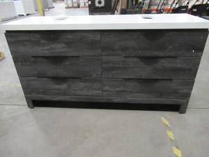 lot 410 image: Spencer 60 in. W x 20 in. D Bath Vanity in Grey with Quartz Vanity Top in White, 758060-MSEG-FWS-NM