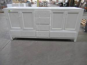 lot 411 image: Virtu USA Caroline Avenue 71.18 in. W x 21.65 in. D x 33.46 in. H Vanity Cabinet in White, GD-50072-CAB-WH.