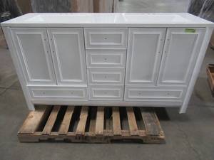 lot 415 image: Glacier Bay Candlesby 60 in. W x 19 in. D Bathroom Vanity in White with Cultured Marble Vanity Top in White with White Sink, CD60P2-WH.