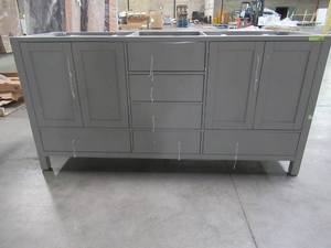 lot 417 image: Mayfield 72 in. W x 22 in. D Vanity in American Gray - Missing Top, Slight Damage on Backside.