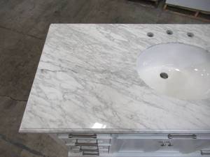 lot 208 image: Home Decorators Collection Windlowe 49 in. W x 22 in. D x 35 in. H Bath Vanity in White with Carrera Marble Vanity Top in White with White Basin 15101-VS49C-WT