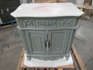 lot 214 image: Home Decorators Collection Winslow 33 in. W x 22 in. D Bath Vanity in Antique Gray with White Marble Vanity Top with White Basin BF-27001-AG