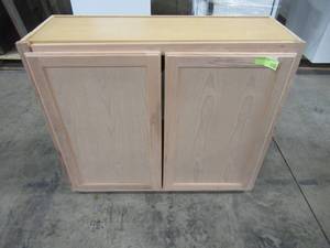 lot 215 image: Hampton Bay Unfinished Assembled 36x30x12 in. Wall Kitchen Cabinet in Beech KW3630-UFDF