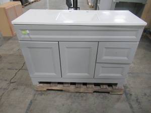 lot 217 image: Home Decorators Collection Sedgewood 48-12 in. W Bath Vanity in Dove Gray with Solid Surface Technology Vanity Top in Arctic with White Sink PPLNKDVR48D