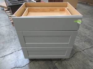 lot 220 image: Hampton Bay Shaker Assembled 30x34.5x24 in. Base Kitchen Cabinet with Ball-Bearing Drawer Glides in Dove Gray KB30-SDV