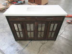 lot 221 image: Drysdale 48 in. Wx 34.5 in. H Bath Vanity in Sable with Engineered Stone Vanity Top in Lgt Vein Carrera with White Basin HDC48MFV