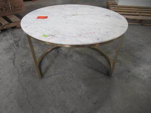 lot 231 image: Home Decorators Collection Cheval 30.5 in. GoldMarble Round Marble Coffee Table DC18-56100