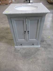 lot 240 image: Home Decorators Collection Newport 25 in. W x 21-12 in. D Bath Vanity in Pewter with Granite Vanity Top in Grey 9085-VS25H-PG