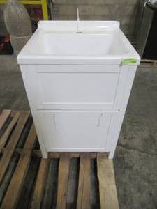 lot 225 image: Schon Eleni All-In-One Kit 24 in. x 22 in. x 37.8 in. Acrylic Utility Sink with Cabinet in White MO-1067W