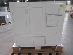 lot 301 image: Virtu Usa Caroline Madison 36 in. W Bath Vanity in White GS-28036R-AWSQ-WH-NM