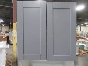 lot 305 image: J Collection Shaker Assembled 30 in. x 84.5 in. x 24 in. Pantry Universal Microwave Cabinet with Three Drawers in Gray TM3D3084.5-GS