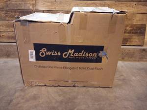 lot 44 image: Chateau 1-Piece 0.81.28 GPF Dual Flush Elongated Toilet in White - NEW