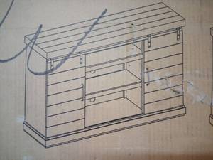 lot 64 image: BellO - Barn Door TV Stand for Most TVs up to 60 - Weathered Pine