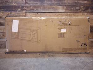 lot 65 image: Walker Edison Richmond Modern Farmhouse Sliding Barn Door TV Stand for TVs up to 65 Inches, 58 Inch, Grey Wash