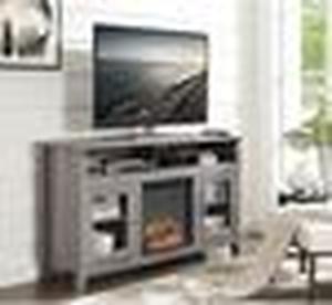 lot 115 image: 58 Wood Highboy Fireplace TV Stand - Driftwood