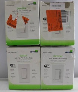 lot 453 image: Leviton 4-Pack Decora Smart Wi-Fi 15 Amp Light Switch No Hub Required Works with Alexa Google Assistant