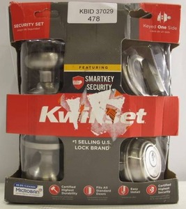 lot 478 image: Kwikset Juno Satin Nickel Exterior Entry Door Knob and Single Cylinder Deadbolt