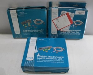lot 494 image: Lot of 3 Dishwasher install Kits - Power Cords, Hardware, etc