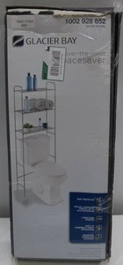 lot 493 image: Glacier Bay 22.8 in. W Over-the-Toilet Bathroom Space Saver in Satin Nickel with Slatted Shelves