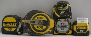lot 509 image: Lot of 5 Various DeWalt Tape Measures 162535100 Feet
