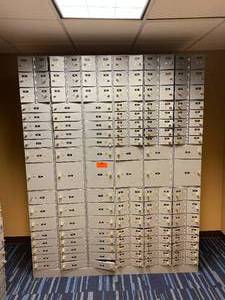 lot 45 image: Lot of 2 stacks Safety Deposit Box units with boxes and keys