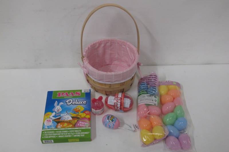 Woven Easter Basket Set with Refillable Eggs, Toys and Egg Decorating Kit - NEW