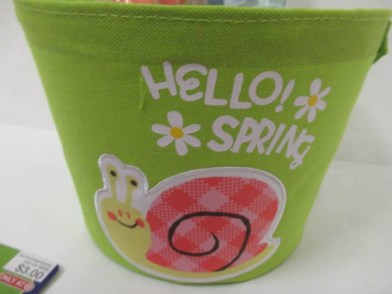 Green Cloth Hello Spring Easter Basket with Handles and Goodies