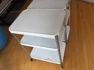 lot 117 image: Two Vintage Metal Rolling Three Tiered Carts