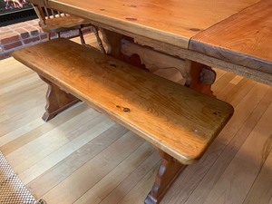 lot 80 image: Borkholder-Amish Crafted American Vintage Table w Bench and Two Host Chairs