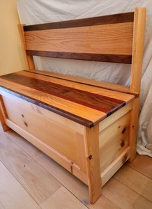 lot 15 image: Unique Wooden Handcrafted Storage Bench
