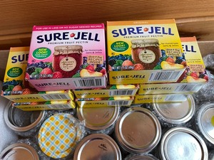 lot 216 image: Canning Jars and 8 Packages of Sure-Jell Premium Fruit Pectin
