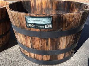 lot 364 image: Three Real Wood Products Barrel Planters