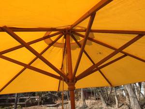 lot 377 image: Yellow Patio Umbrella and Stand
