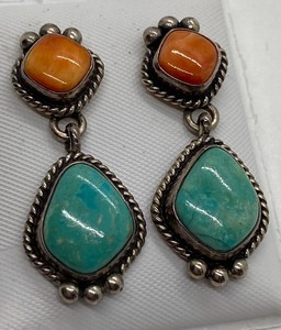 lot 430 image: Sterling and Turquoise Drop Earrings by M. Lee
