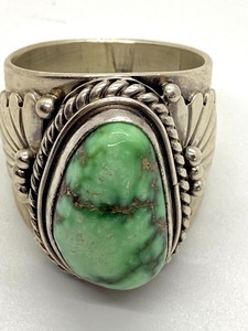 lot 432 image: Sterling and Green Turquoise Ring  by Ray Bennett