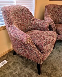 lot 17 image: Pair of Paisley Print Upholstered Armchairs by Hooker