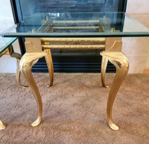 lot 25 image: Gold Glass Topped Coffee and Matching Side Accent Table Set