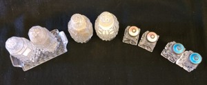 lot 44 image: Vintage CutPressed Glass Salt and Pepper Shakers